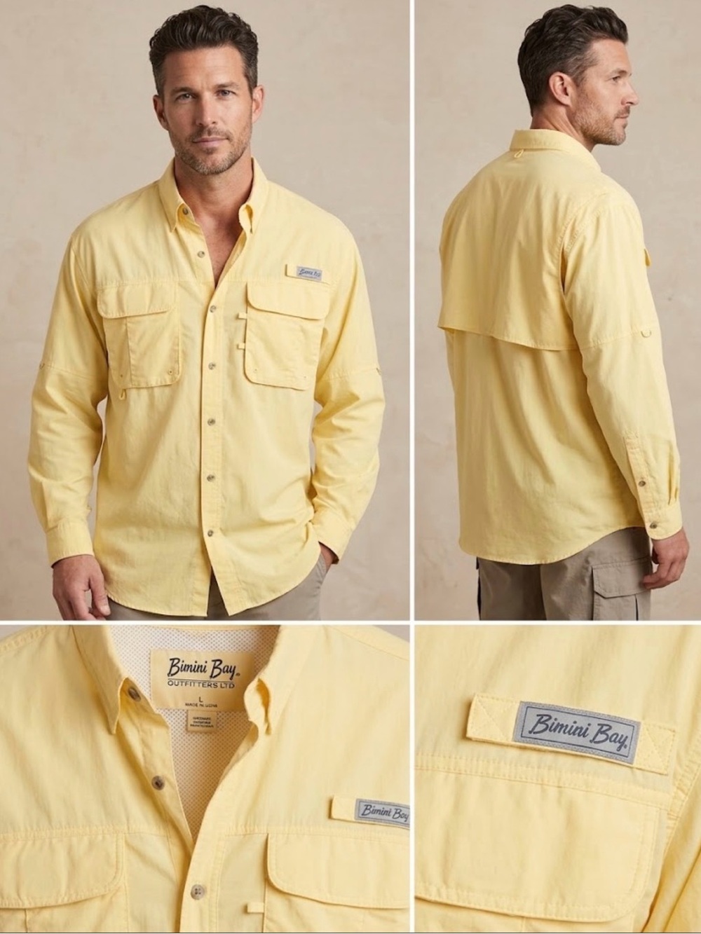 Bimini Bay Men’s Yellow Long-Sleeve Casual Button-Down Shirt